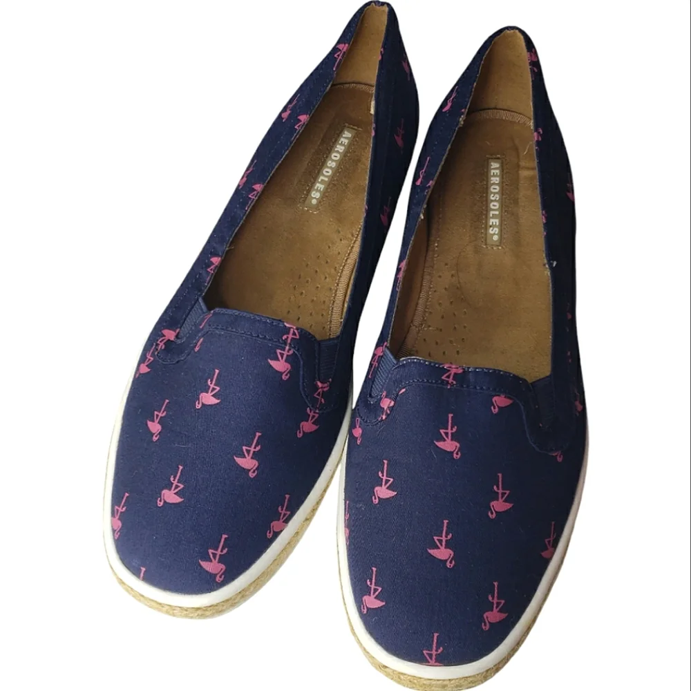 Aerosoles Flamingo Print Preppy Summer Sneaker Loafer Espadrille Vacation Flats